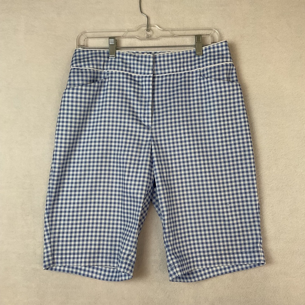 Tail White Label Blue Gingham Golf Shorts Womens 8 Check Bermuda Flat Front